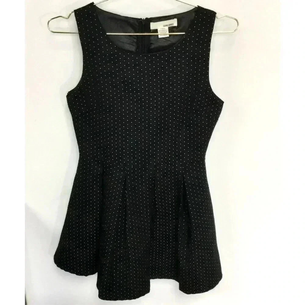 Sans Souci Womens Black White Sleeveless Pleated Fit and Flare Dress Size Small